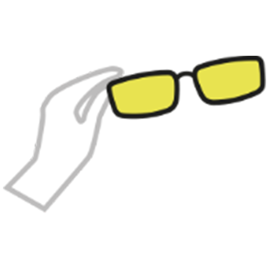 Hand hält Brillenfassung als Icon.